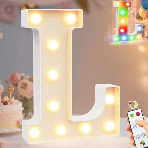 Vista 60 de Pooqla Letras con luces LED de marquesina, letras decorativas iluminadas en blanco cálido y blanco frío, letras del alfabeto iluminadas para niños