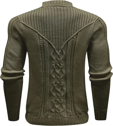 Vista 4 de SAVKOOV - Suéter de punto con cuello redondo y manga larga para hombre Verde Armada (ArmyGreen)