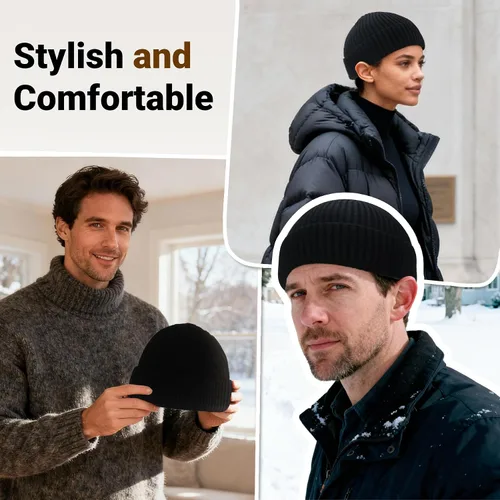 Vista 6 de NPQQUAN Gorros de pescador para hombres y mujeres, gorro de punto corto para invierno