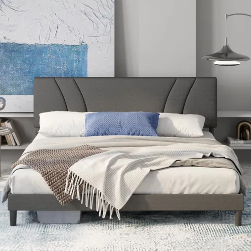 Vista 10 de Avenco - Base de cama tamaño matrimonial con plataforma tapizada y cabecera ajustable, soporte de listones de madera, fácil montaje, no necesita