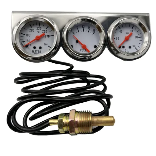 Vista 2 de FainWan 3 en 1 medidor de coche Auto Gauge Kit, voltaje agua temperatura cromo aceite presión sensor 12V 2.047 in