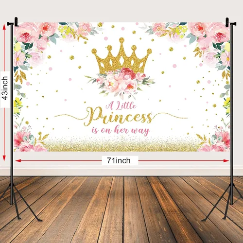Vista 2 de Tatuo Telón de fondo de baby shower de 6 x 3.6 pies, decoración de fiesta de baby shower de princesa para niñas, pancarta de fiesta de flores rosas
