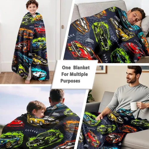 Vista 6 de Racing Car Blanket Car Gifts for Boys Kids Soft Cozy Flannel Unique Racing Cars Stuff Throw Blanket Cool Cars Lovers Gifts for Girls Baby Birthday