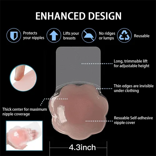 Vista 4 de 2 pares de fundas para pezones de elevación, sin tirantes, sin espalda, brasier adhesivo, reutilizable, cinta para levantamiento de senos