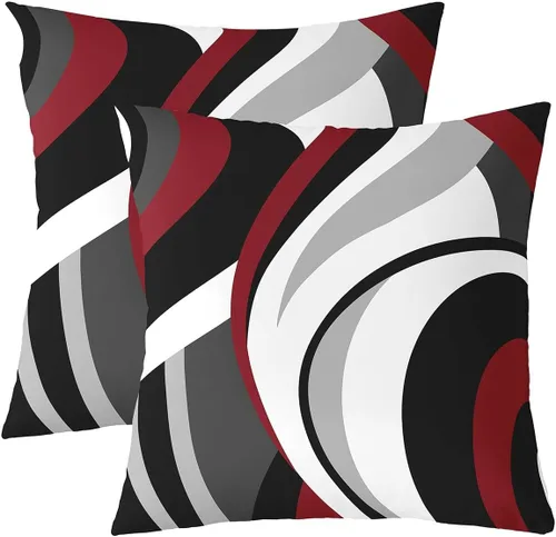 Vista 36 de Castle Fairy Juego de 2 fundas de almohada modernas con estampado de líneas geométricas de doble cara de 16 x 16 pulgadas, color gris, negro y rojo