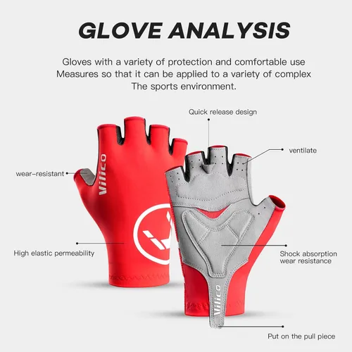 Vista 5 de Guantes de ciclismo transpirables para bicicleta de montaña, guantes acolchados de gel de medio dedo, guantes de ciclismo para hombres y mujeres que