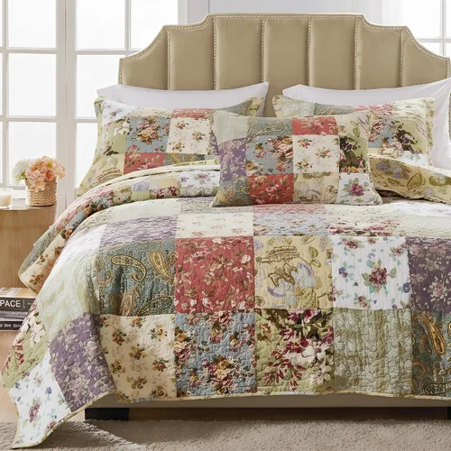 Vista 15 de Greenland Home Blooming Prairie Juego de Edredón de Retazos Autentico 100% Algodón, 2 Piezas Twin/Twin XL, Modelo: GL-0809CMST