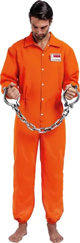 Vista 3 de Spooktacular Creations Mono naranja de prisión para hombre, disfraz de prisión para adultos para disfraces de Halloween con etiqueta de nombre