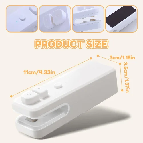 Vista 3 de Mini sellador de bolsas, sellador térmico 2 en 1 actualizado 2025 con cortador, mini máquina de sellado térmico recargable por USB, herramienta