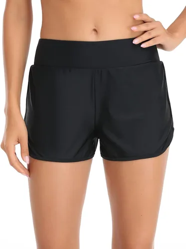 Vista 2 de RELLECIGA Pantalones Cortos de Tabla para Mujer de Cintura Alta con Control de Abdomen y Shorts de Natación Integrados Negro