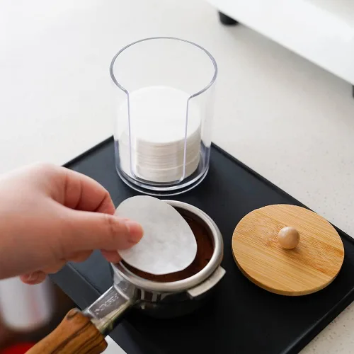 Vista 3 de watchget Soporte de filtro de papel espresso con tapa, dispensador de filtro de café acrílico compatible con filtros de papel redondos de 2.008