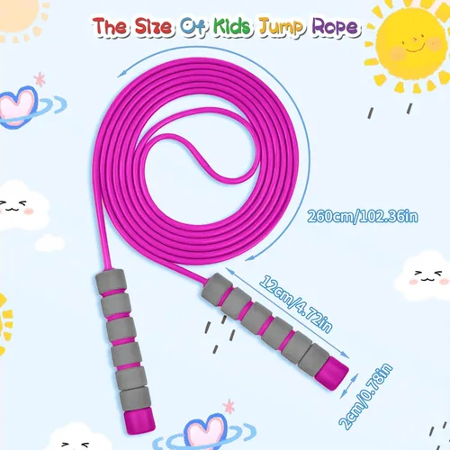 Vista 3 de Cuerda de saltar para niños, cuerda de saltar suave ajustable, cuerda de saltar para niños pequeños con asas de espuma agradables a la piel