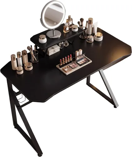 Vista 10 de COMHOMA Escritorio de tocador de maquillaje con espejo y luces, juego de mesa de tocador y silla con 5 cajones y estación de carga, cómoda