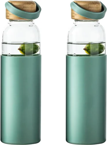 Vista 11 de Botella de agua de vidrio de borosilicato de 21 onzas con funda antideslizante y tapa a prueba de fugas - Botella de bebida reutilizable para 2