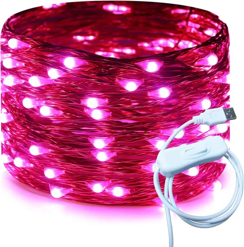 Vista 21 de RUICHEN Alambre de cobre de 33 pies, 100 luces LED USB con interruptor de encendido/apagado, verde