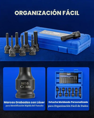 Vista 7 de OMT XZN - Juego de llaves de vaso con ranura cuadrada triple, 8 unidades de 1/2 pulgada