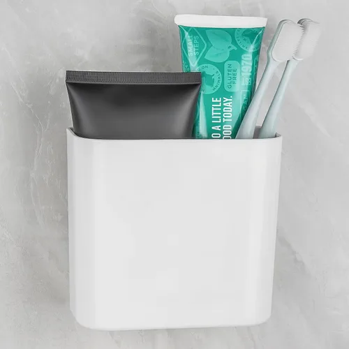 Vista 5 de Soporte multiusos para cepillos de dientes, organizador de almacenamiento de cepillos de dientes autoadhesivo para ducha, colgador de cepillos