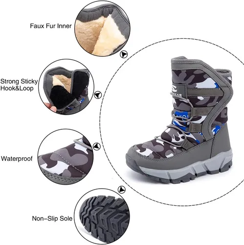 Vista 2 de GUBARUN - Botas de nieve para niños, impermeables, antideslizantes, resistentes al frío, zapatos para invierno y climas fríos