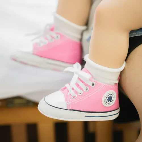 Vista 3 de KIDSUN - Zapatos deportivos unisex de caña alta para bebés, mezclilla de lona, suela antideslizante, suaves, para los primeros pasos