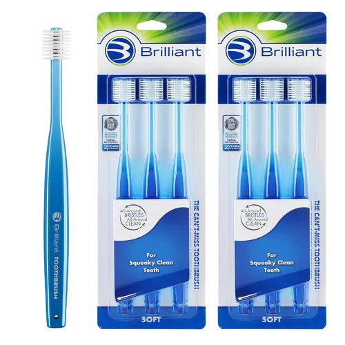 Vista 18 de Brilliant Oral Care - Cepillo de dientes para adultos con cerdas suaves, cabeza redonda y limpieza completa para dientes y encías, azul, 1 paquete