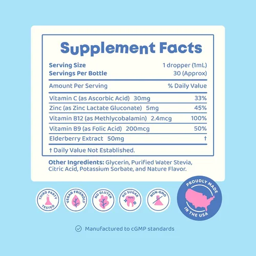 Vista 7 de JoySpring Kids B Complex Gotas líquidas de complejo de vitamina B con saúco, zinc y vitamina C Apoyo para el bienestar general (1 fl oz), 30