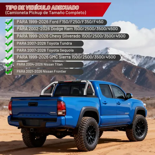Vista 2 de SYHVU Barra de Rollo Deportiva Ajustable Universal para Cama de Camión, Barras de Rollo de Acero Inoxidable Compatibles con Dodge Ram