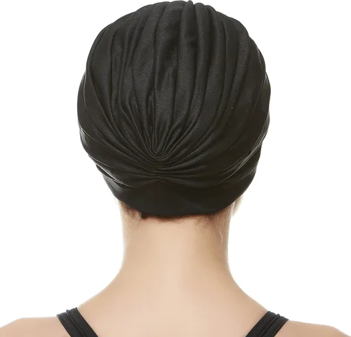 Vista 4 de BEEMO Gorros de natación para mujer, turbante de natación, de poliéster, con forro de látex, plisado para mujer Negro