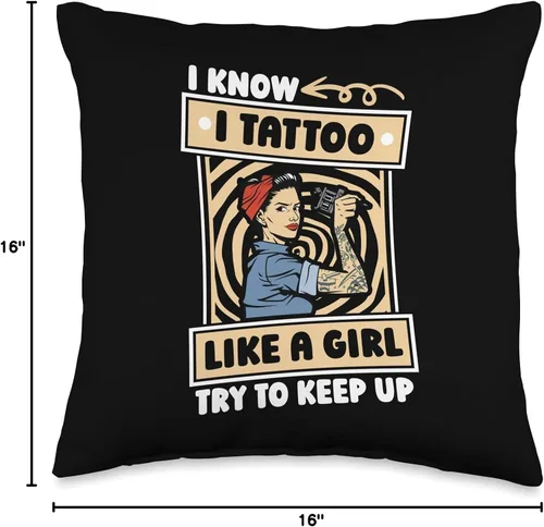 Vista 4 de Tattoo Artist Gifts & Accessories Tattooist Girl Tattooer Tattoo Artist - Almohada de 16 x 16 pulgadas, multicolor