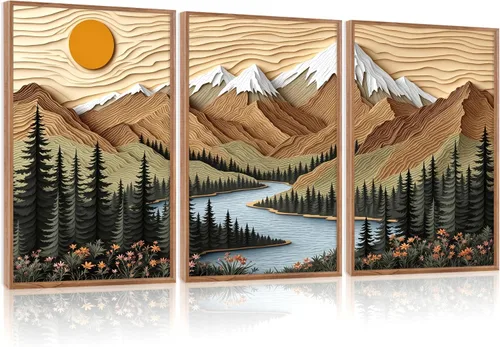 Vista 42 de CHDITB Juego de arte abstracto en lienzo enmarcado moderno para pared, ilustraciones contemporáneas para decoración del hogar, pintura de pared