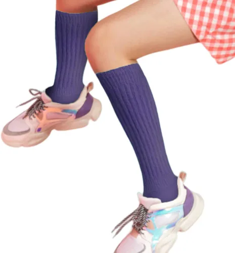 Vista 5 de HOT FEET Slouch Socks for Women 2 Pairs and Little Girls 6 Pairs - Colorful Scrunch Socks, 80s 90s Long Knee High Socks.