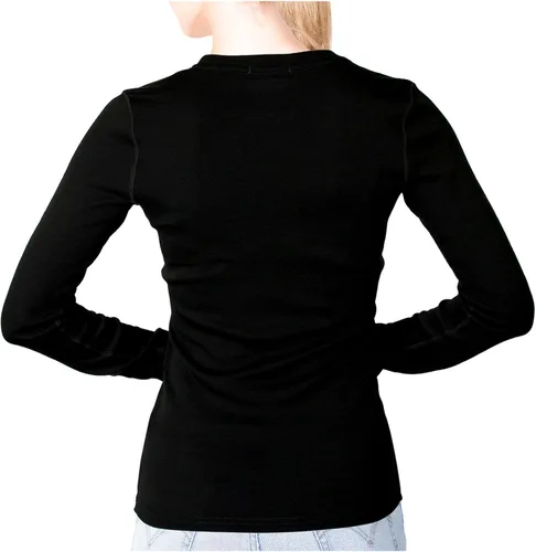 Vista 2 de MERIWOOL Camiseta térmica de capa base de manga larga para mujer, 100% lana merina, peso medio Negro
