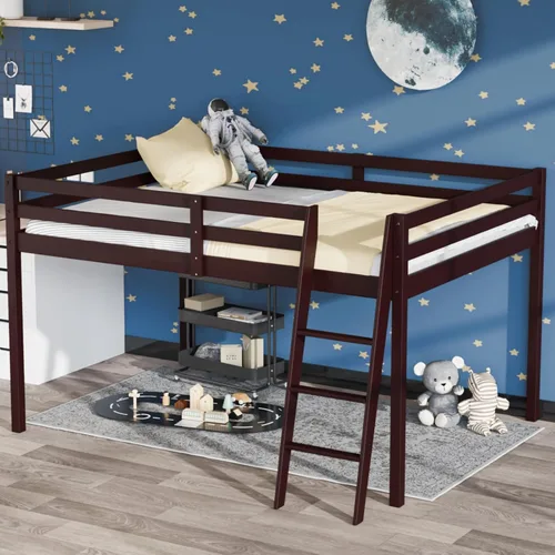 Vista 17 de VINGLI - Cama tipo loft baja de 47'' para junior con escaleras, cama de madera tamaño individual para adultos, niños y adolescentes jóvenes, sin