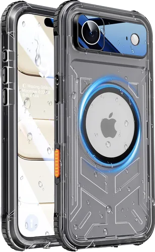 Vista 24 de Funda impermeable para iPhone 15 con Magsafe, protector de pantalla, cordón, IP68 militar de cuerpo completo a prueba de golpes, para deportes
