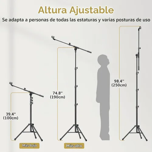 Vista 5 de TONOR Soporte para micrófono con soporte para tableta, brazo de trípode para piso, altura y ángulo ajustables, soporte resistente con bolsa