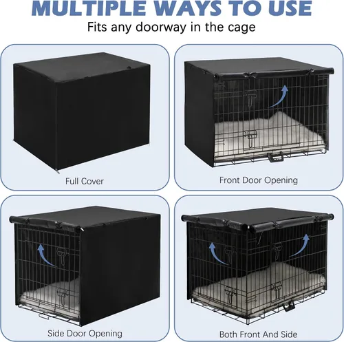 Vista 4 de Akinerri - Funda impermeable para jaula de perro, doble puerta, 24 pulgadas Cubierta resistente para jaula de perro para interior/exterior