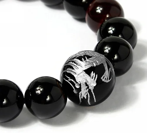 Vista 4 de Merdia - Pulsera elástica para hombre, diseño de ojo de tigre con cuentas de dragón y rey (plateado y amarillo)