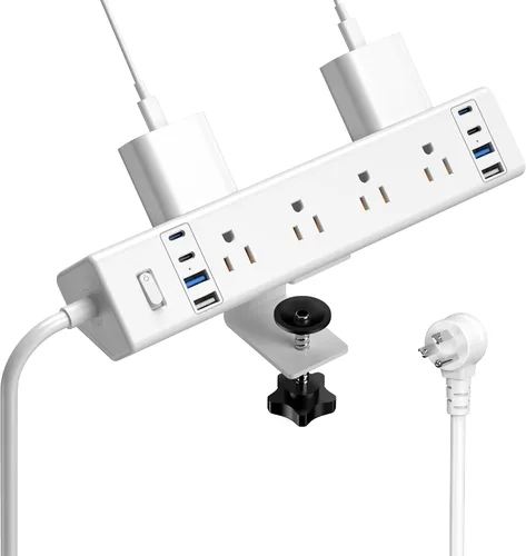 Vista 9 de Estación de carga rápida de 40 W, regleta de alimentación con abrazadera de escritorio 20 W USB C, 8 tomacorrientes, 8 puertos USB, 4 USB C y 4 USB