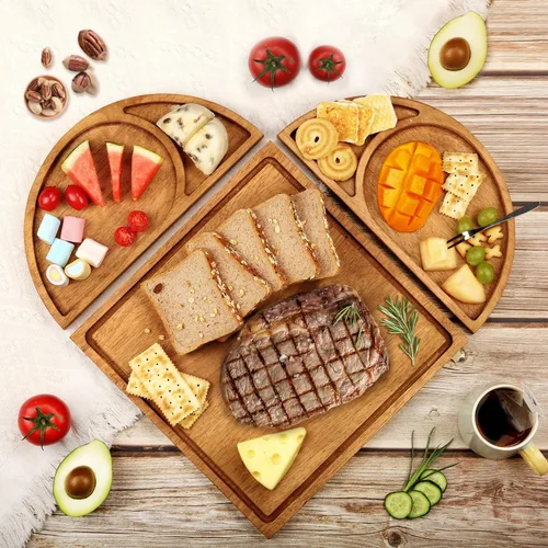 Vista 9 de Juego de tablero magnético de madera de acacia, 3 piezas con forma de corazón y queso cuadrado