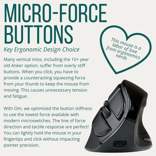 Vista 6 de Ergodriven Ratón ergonómico vertical Om Inalámbrico: Bluetooth y 2.4G Recargable, óptico, 4 niveles DPI, 5 botones personalizados para PC