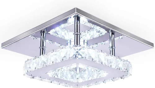 Vista 9 de Pequeña Lámpara de Araña LED de Cristal, Instalación Semiempotrada, Lámpara de Techo Moderna de Cristal para Dormitorios, Comedores, Pasillos