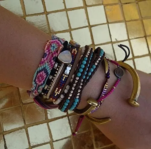 Vista 6 de KELITCH Pulsera de plata con 3 cuentas y nácar turquesa, hecha a mano, nueva joyería, Turquesa creada, turquesa creada