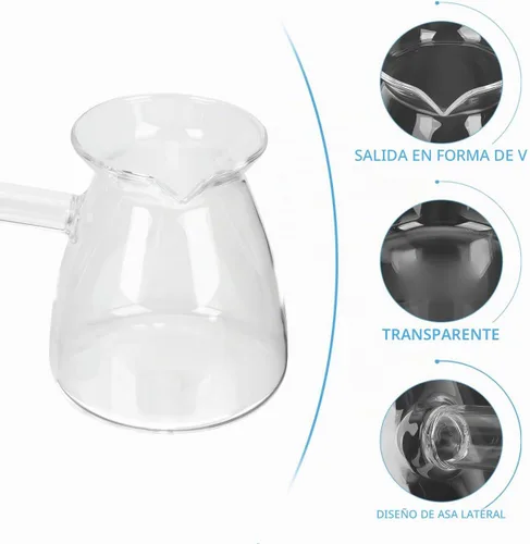Vista 4 de Hemoton Cafetera turca de vidrio de borosilicato de 14.25 onzas, cafetera para estufa con asa, calentador de leche, chocolate caliente o mantequilla