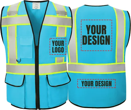 Vista 14 de Chaleco Reflectante Clase 2 de Seguridad ANSI con Bolsillos y Cremallera de Alta Visibilidad Uniforme de Construcción K-verde-1pack-custom