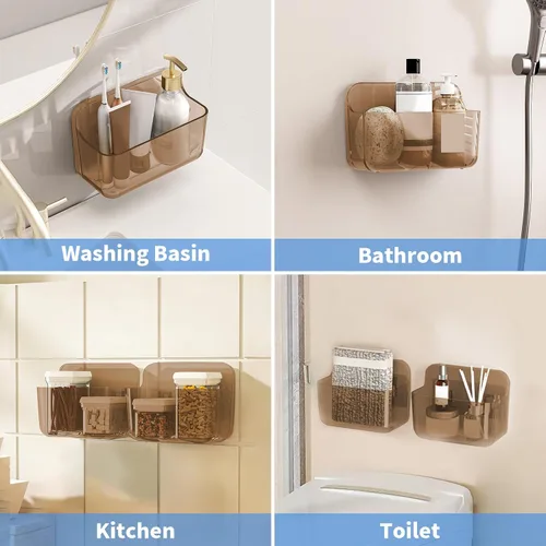 Vista 6 de Diesisa Organizador de Pared de Acrílico de 2 piezas, Organizador Adhesivo para Puerta de Gabinete, Estantes de Baño de Acrílico para Pared, Sin