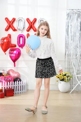 Vista 3 de Durio Vestidos de falda de lentejuelas para niñas, falda dorada metálica brillante para niños, disfraces de baile, minifaldas para adolescentes