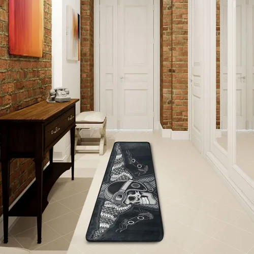 Vista 4 de Calavera con alfombra vintage para motocicleta, alfombra antideslizante para cocina, alfombra de área suave para baño, entrada, pasillo, comedor