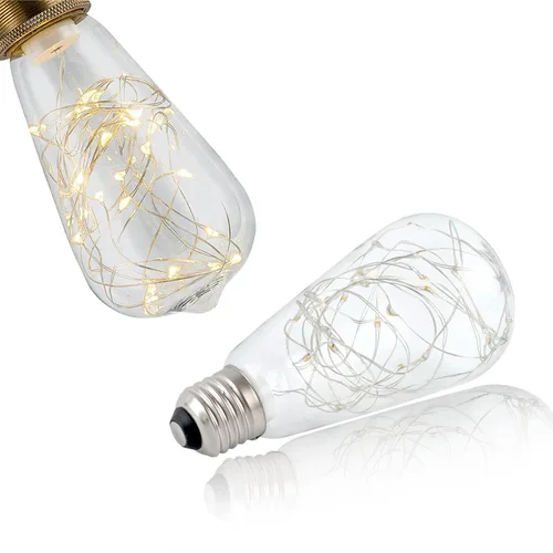 Vista 3 de Lxcom Lighting Paquete de 4 bombillas LED de hadas, ST64 E26, bombilla LED Edison en espiral de 3 W, cálida y estrellada, luces decorativas