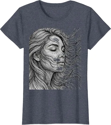 Vista 5 de Wild Hair in the Breeze Illustration T-Shirt Pink