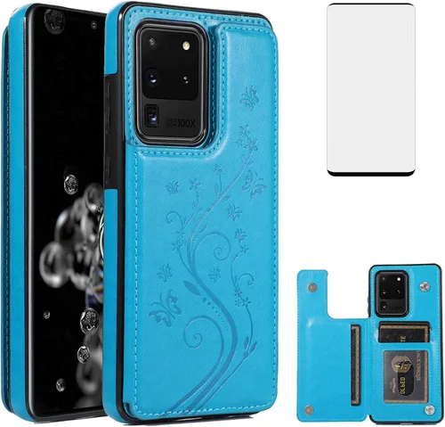 Vista 12 de Funda de teléfono para Samsung Galaxy S20 Plus Glaxay S20+ 5G con protector de pantalla de vidrio templado y tarjetero, funda de piel con tapa