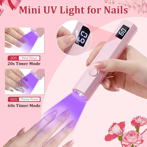 Vista 2 de Lámpara de uñas UV de mano para uñas de gel, lámpara de uñas de curación flash con pantalla LED, mini lámpara de uñas LED, temporizador de 20/60